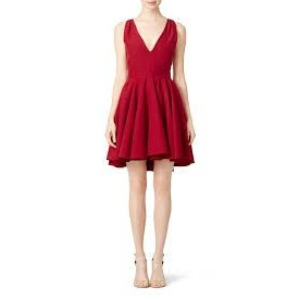 Allison Parris Red Down The Middle V-Neck Fit & Flare Mini Dress 2